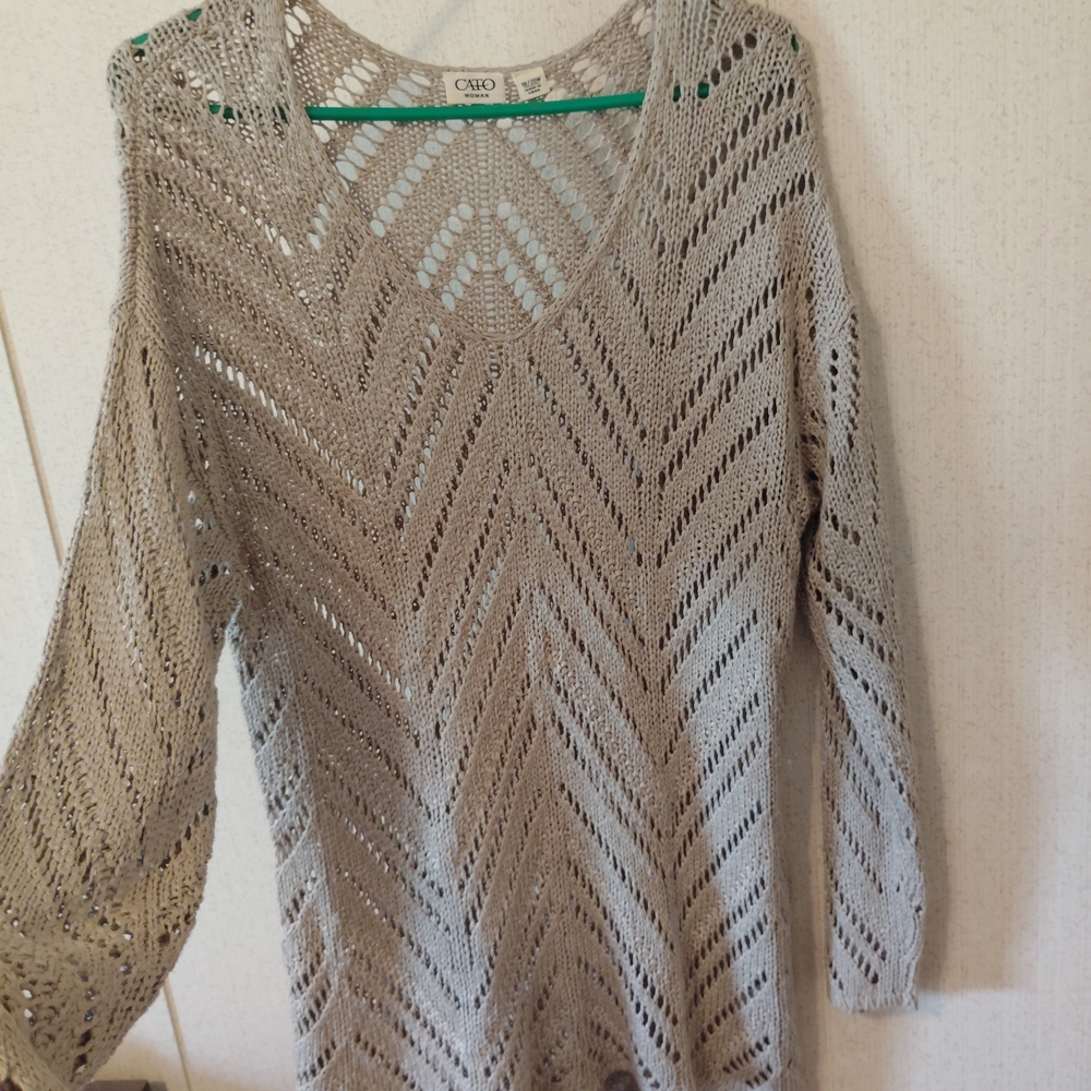Cato Women's Open-Knit V-Neck Sweater Tunic in Taupe